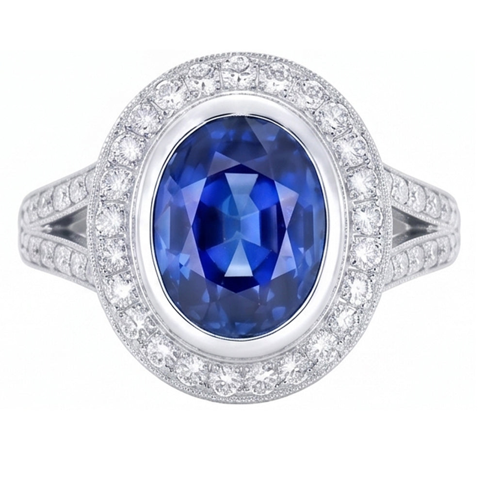 Big Ceylon Sapphire With Natural Earth Mined DIAMOND ( NOT LAB GROWN )s 4.75 Ct Ring White Gold 14K