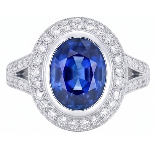 Big Ceylon Sapphire With Natural Earth Mined DIAMOND ( NOT LAB GROWN )s 4.75 Ct Ring White Gold 14K