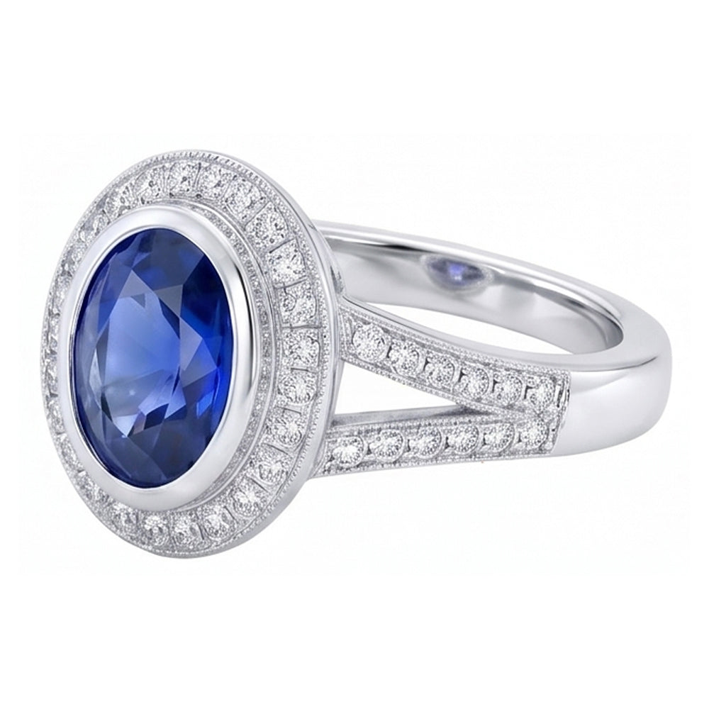 Big Ceylon Sapphire With Natural Earth Mined DIAMOND ( NOT LAB GROWN )s 4.75 Ct Ring White Gold 14K