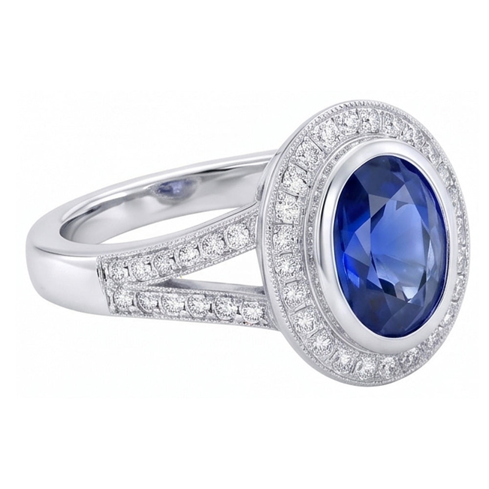 Big Ceylon Sapphire With Natural Earth Mined DIAMOND ( NOT LAB GROWN )s 4.75 Ct Ring White Gold 14K