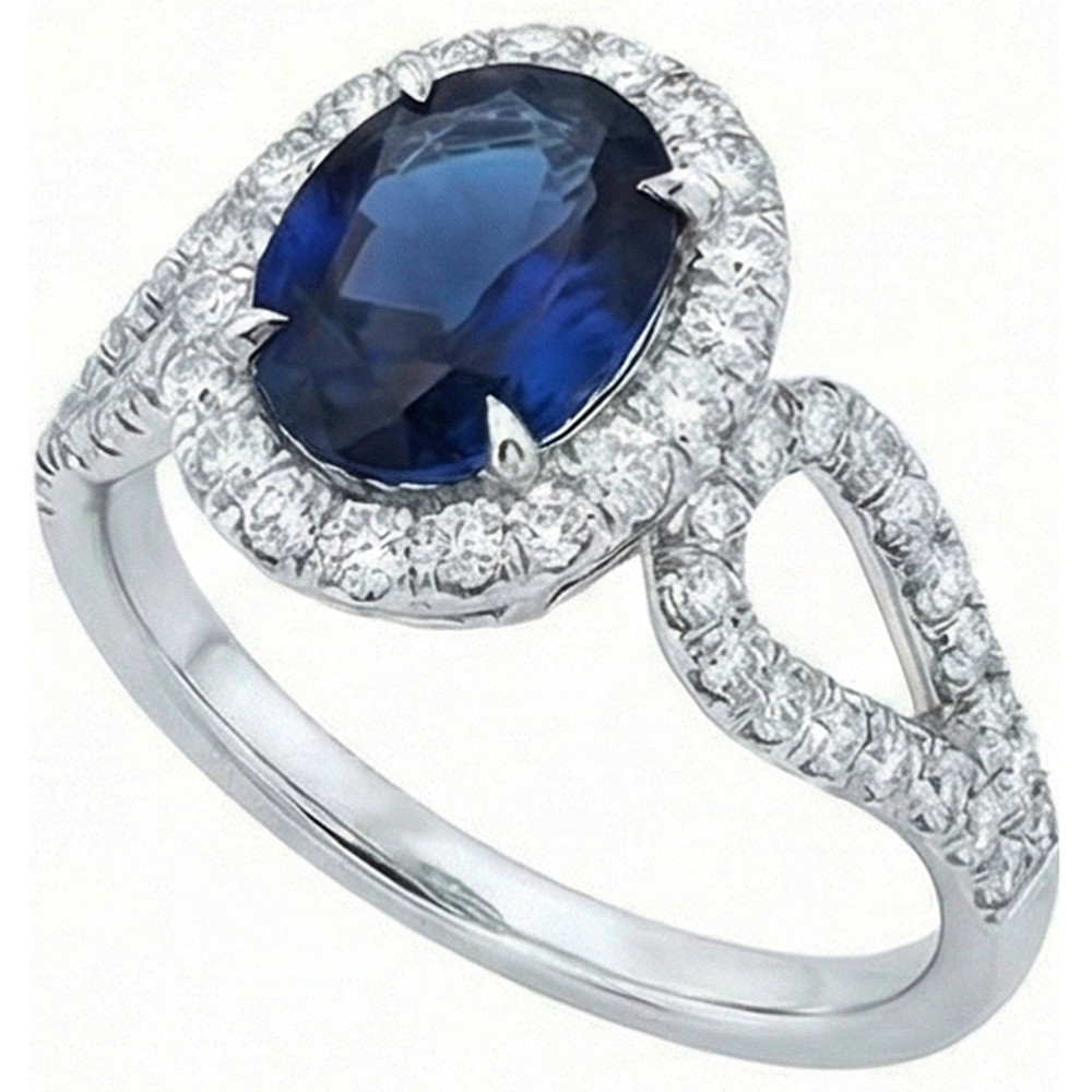 Big Ceylon Sapphire With Natural Earth Mined Diamonds Wedding Ring 5 Carat White Gold 14K