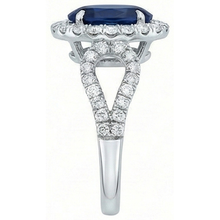 Big Ceylon Sapphire With Natural Earth Mined Diamonds Wedding Ring 5 Carat White Gold 14K