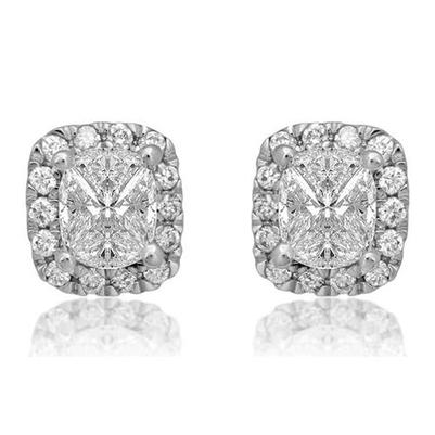 Big Cushion And Round Cut 6 Carats Natural Diamond Stud Halo Earring