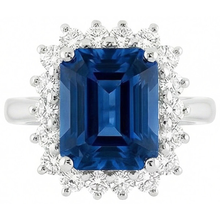 Big Cushion Ceylon Sapphire And Round Natural Earth Mined Diamonds 4 Ct Ring White Gold