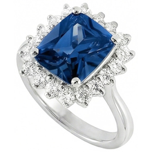 Big Cushion Ceylon Sapphire And Round Natural Earth Mined Diamonds 4 Ct Ring White Gold