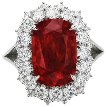 Big Cushion Cut Red Ruby With Natural Earth Mined Diamond Ring White Gold 14K 7.25 Ct