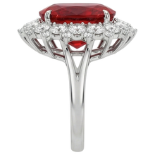 Big Cushion Cut Red Ruby With Natural Earth Mined Diamond Ring White Gold 14K 7.25 Ct