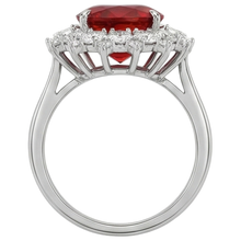 Big Cushion Cut Red Ruby With Natural Earth Mined Diamond Ring White Gold 14K 7.25 Ct