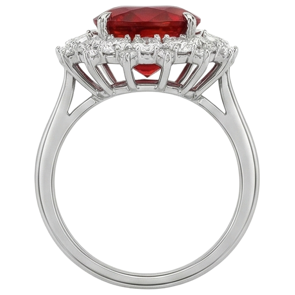 Big Cushion Cut Red Ruby With Natural Earth Mined Diamond Ring White Gold 14K 7.25 Ct