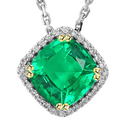 Luxurious Pavé Emerald Stone Pendant Necklace – 5.50 ct Two-Tone