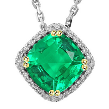 Stone Pendant Necklace Two-Tone 14K Gold with Emerald – main view