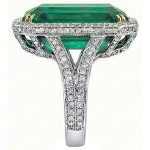 Big Emerald Cut Green Emerald & Natural Earth Mined Diamond Ring Solid Two Tone Gold 24.75 Ct
