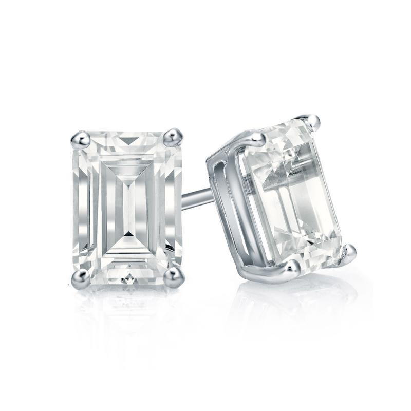 Big Emerald Cut Natural Diamond 5 Ct Stud Earrings White Gold 14K Prong Set