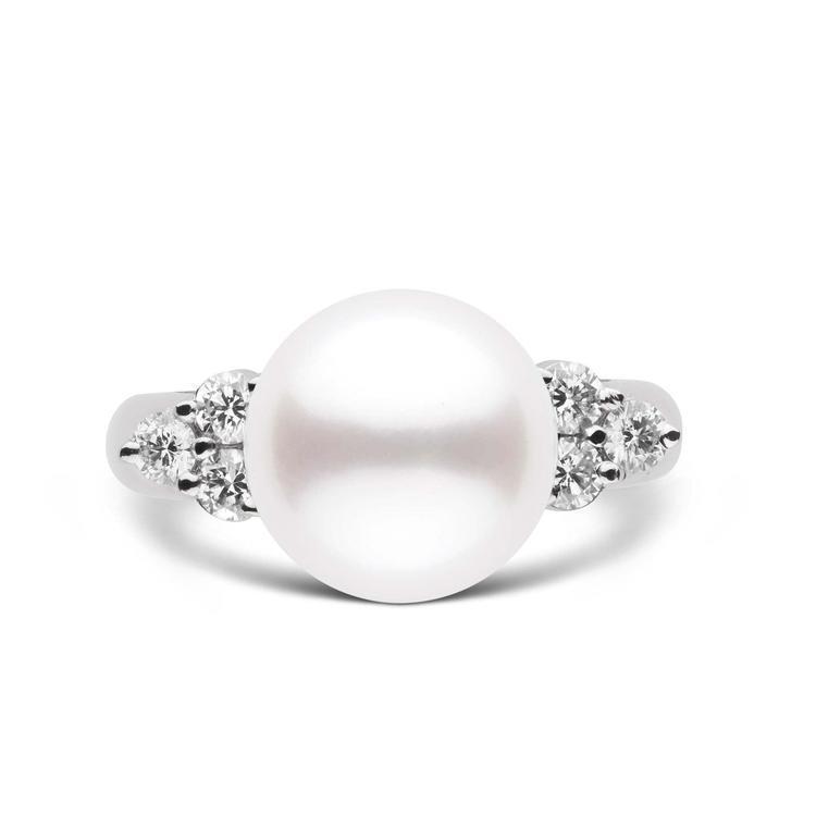 Big Freshwater Pearl 24 Mm Natural Diamond Wedding Ring 0.30 Carats White Gold