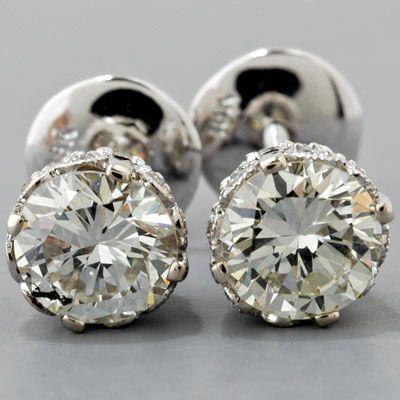 Big Gorgeous Round Solitaire Genuine Diamond Stud Earring White Gold 4 Carats