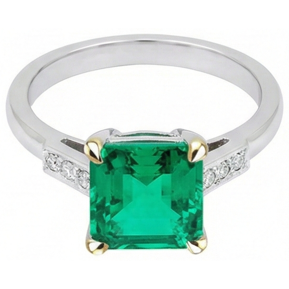 Gemstone Ring 14 Karat Two Tone Gold with Colombian Emerald – angle view