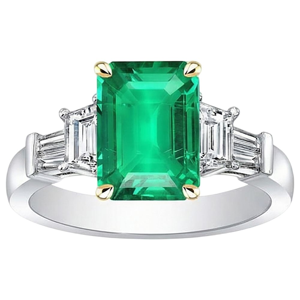 Big Green Emerald Gemstone Ring Natural Earth Mined Diamond Womens Jewellery