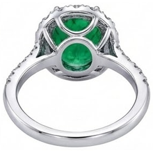 Big Green Emerald With Natural Earth Mined Diamonds 4.25 Carats Engagement Ring 14K White Gold