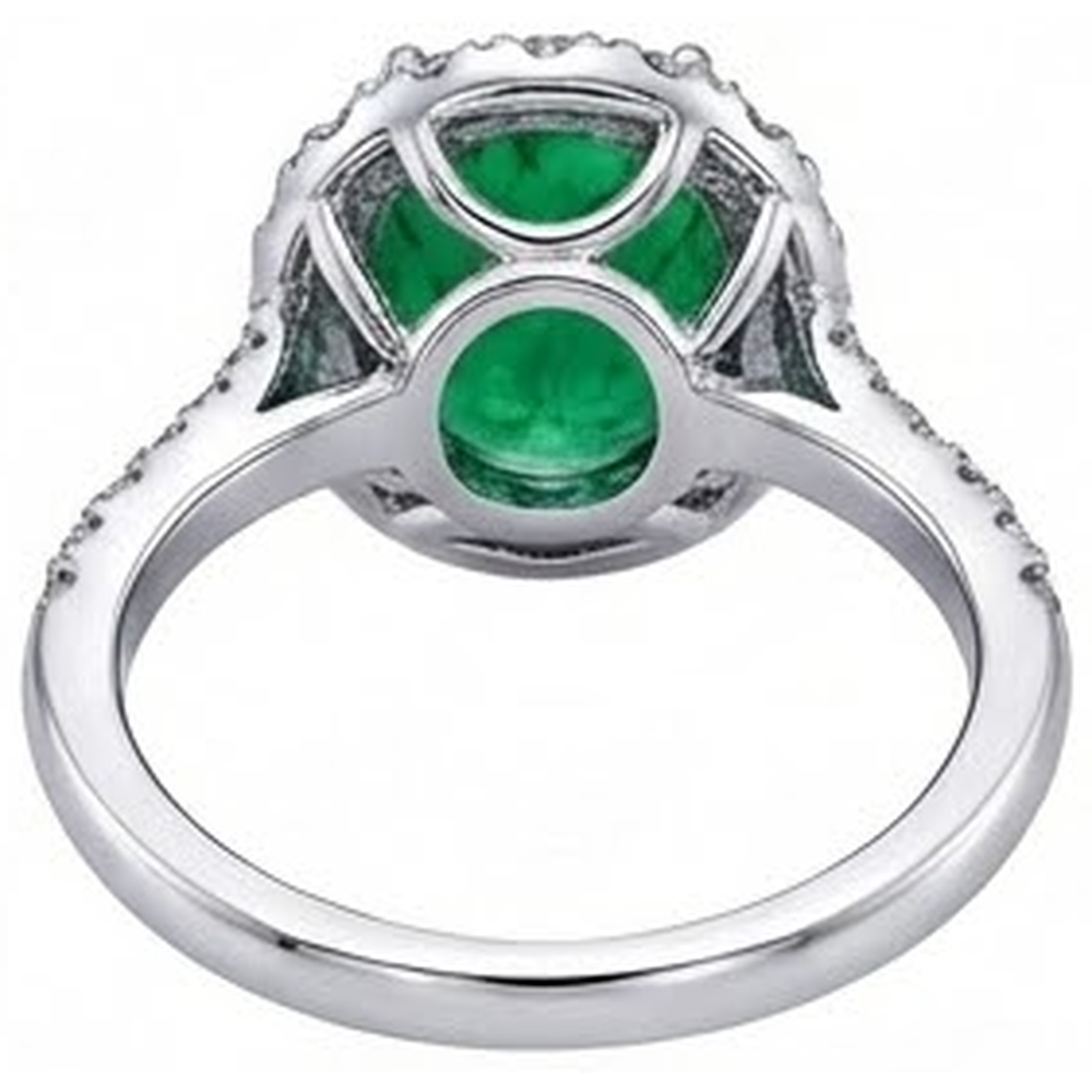 Big Green Emerald With Natural Earth Mined Diamonds 4.25 Carats Engagement Ring 14K White Gold