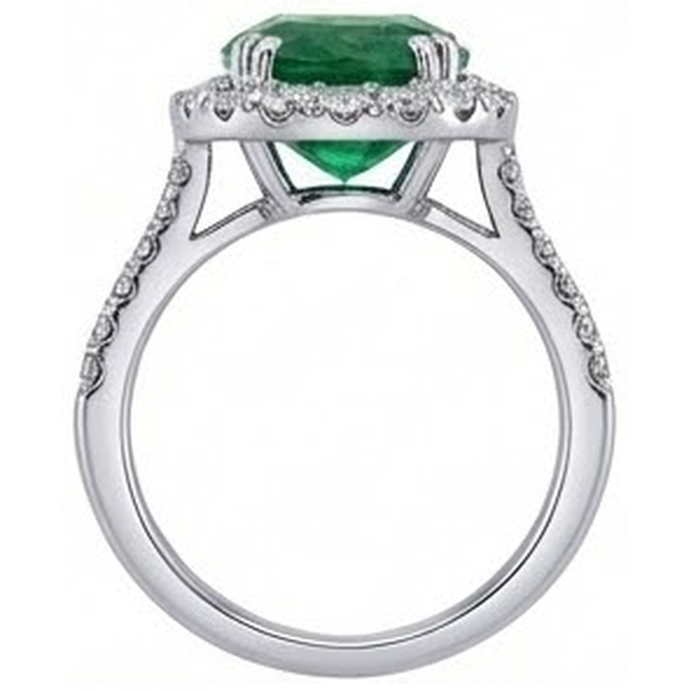 Big Green Emerald With Natural Earth Mined Diamonds 4.25 Carats Engagement Ring 14K White Gold