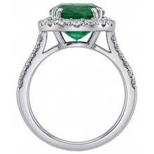 Big Green Emerald With Natural Earth Mined Diamonds 4.25 Carats Engagement Ring 14K White Gold