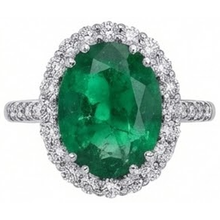 Big Green Emerald With Natural Earth Mined Diamonds 4.25 Carats Engagement Ring 14K White Gold