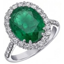 Big Green Emerald With Natural Earth Mined Diamonds 4.25 Carats Engagement Ring 14K White Gold