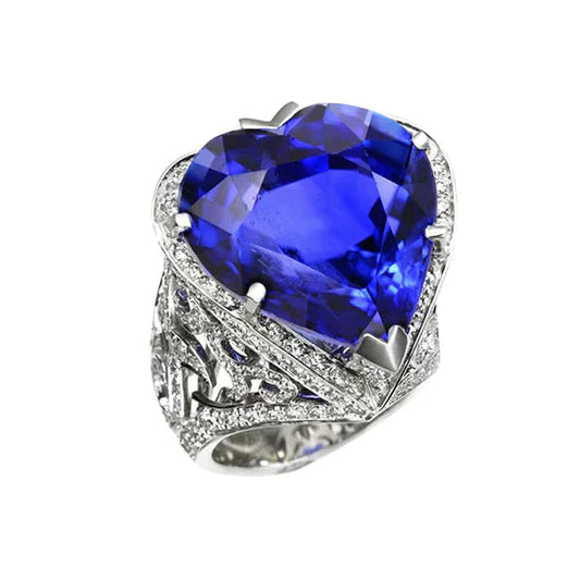 Big Heart Cut Blue Sapphire Ring