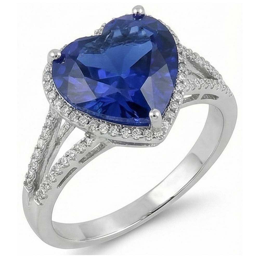 Big Heart Sri Lanka Blue Sapphire Natural Earth Mined Diamond Engagement Ring 5.75 Carats