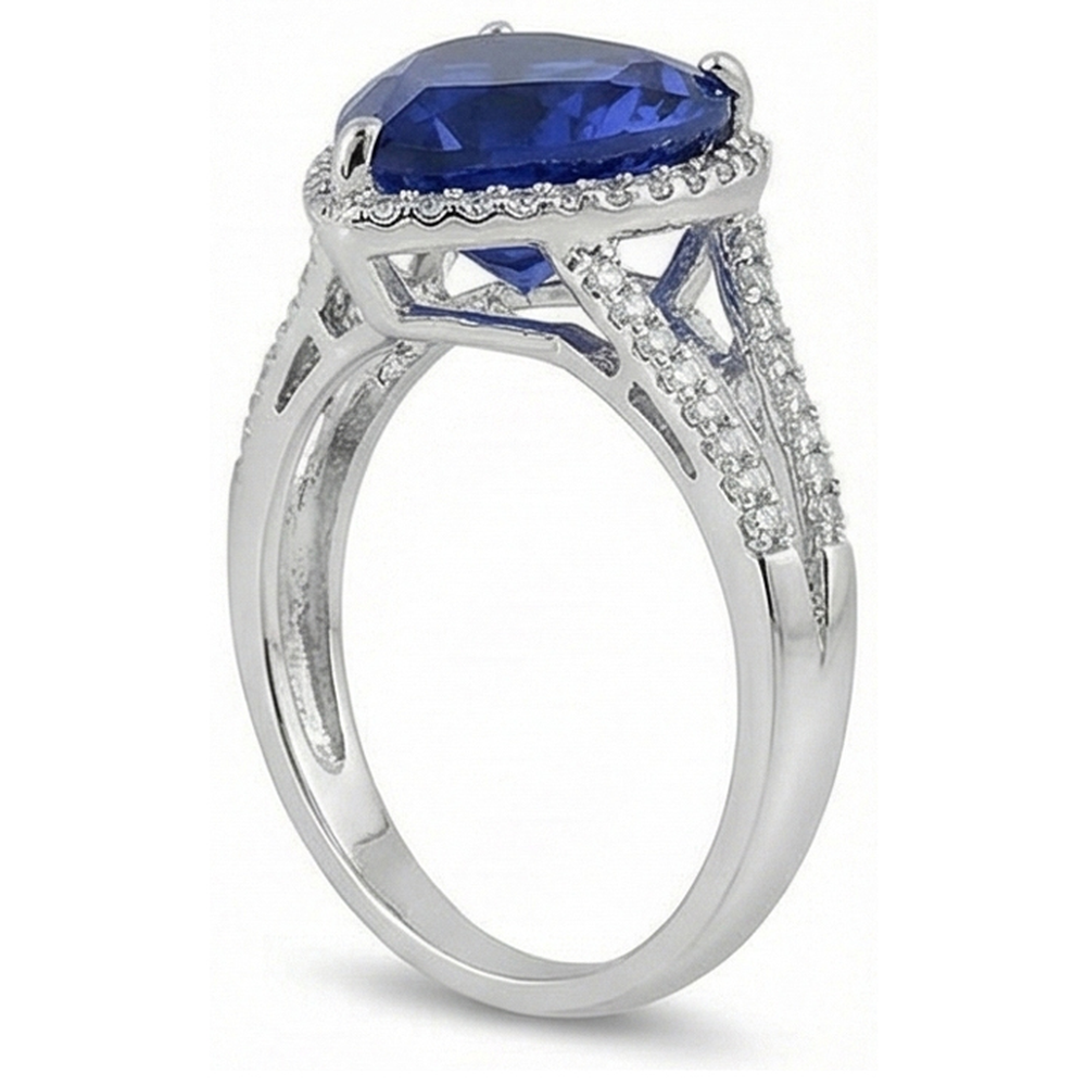 Big Heart Sri Lanka Blue Sapphire Natural Earth Mined Diamond Engagement Ring 5.75 Carats