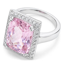 Big Kunzite With Natural Earth Mined Diamonds 25.50 Carats Ring 14K White Gold
