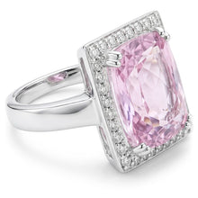 Big Kunzite With Natural Earth Mined Diamonds 25.50 Carats Ring 14K White Gold