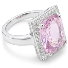 Big Kunzite With Natural Earth Mined Diamonds 25.50 Carats Ring 14K White Gold