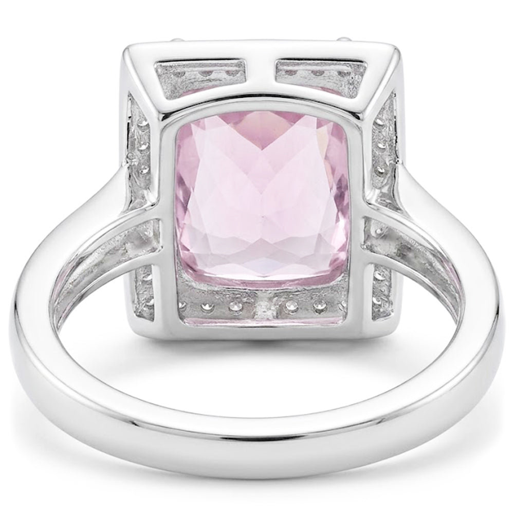 Big Kunzite With Natural Earth Mined Diamonds 25.50 Carats Ring 14K White Gold