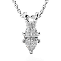 Big Marquise Cut 2 Ct Solitaire Real Diamond Pendant Necklace White Gold