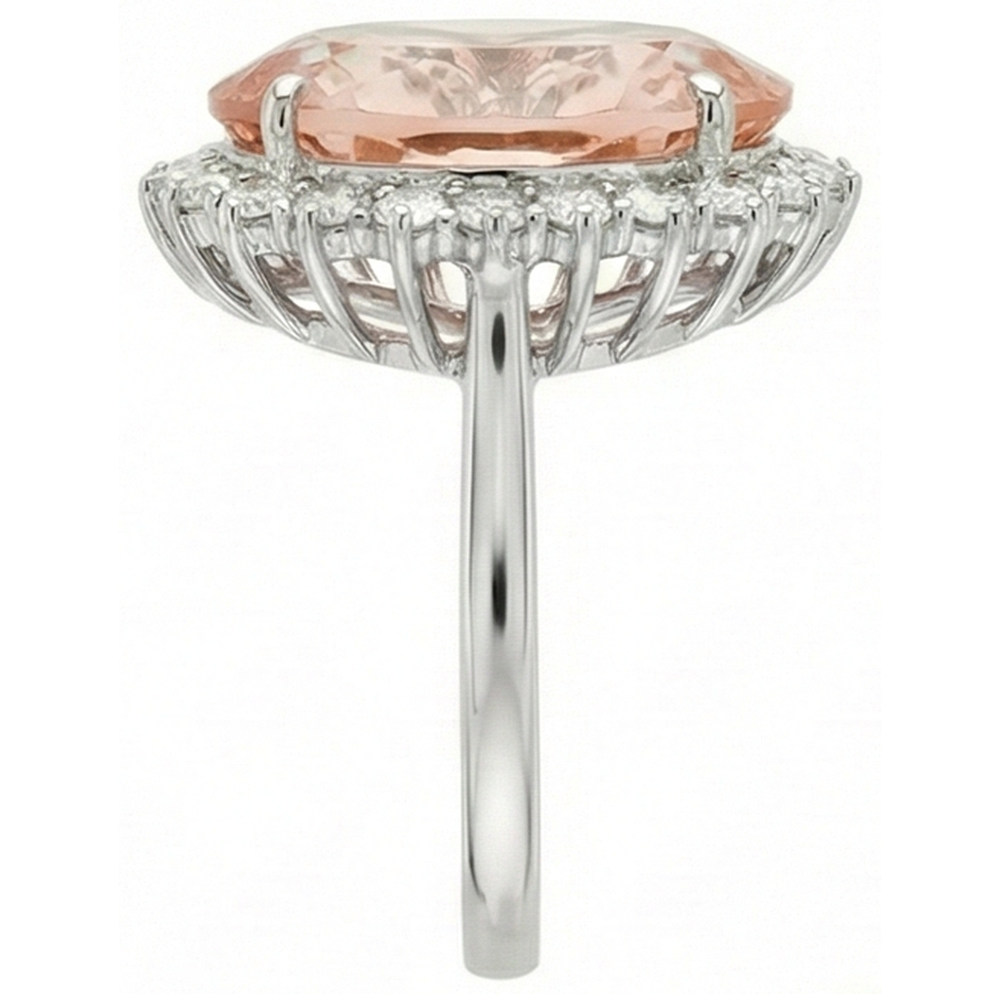 Big Morganite With Small Natural Earth Mined DIAMOND ( NOT LAB GROWN )s 18.50 Ct. Ring New White Gold 14K