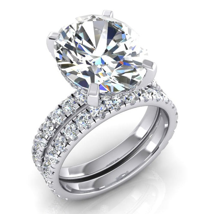 Big Oval 7 Carats Diamond Ring And Band Set