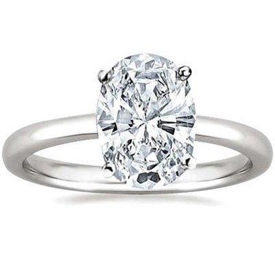 Big Oval Cut 2.90 Ct Solitaire Real Diamond Engagement Ring White Gold
