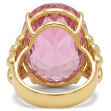 Big Oval Cut Pink Kunzite Gemstone Ring 30 Ct. Yellow Gold 14K
