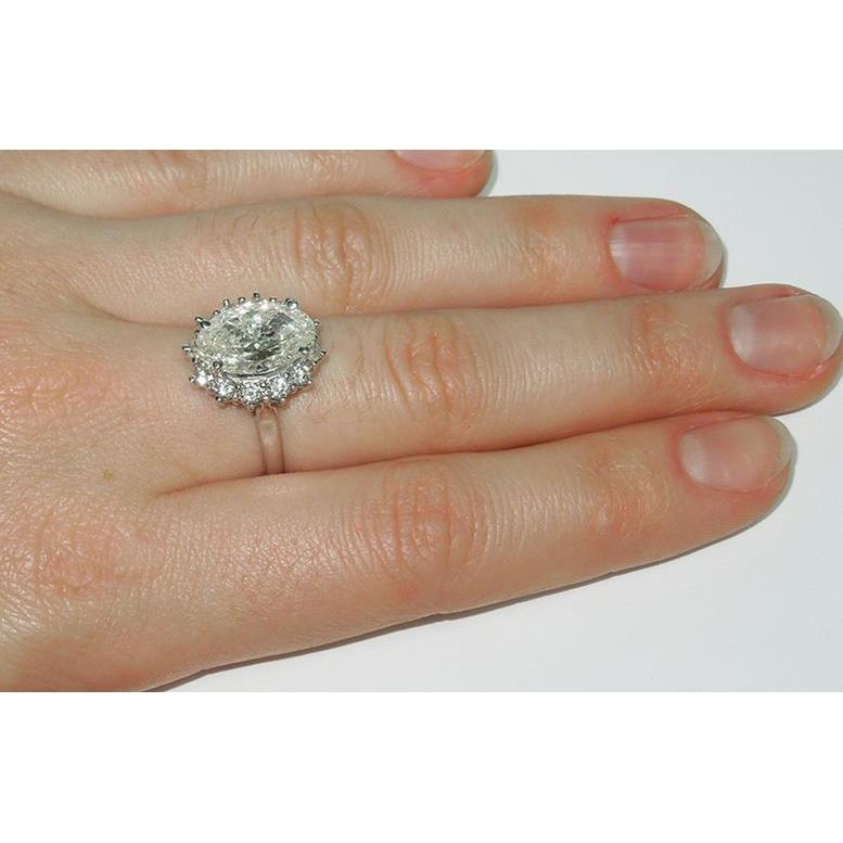 Big Oval Genuine Diamond Halo Ring 4.75 Carats Women White Gold 14K Jewelry