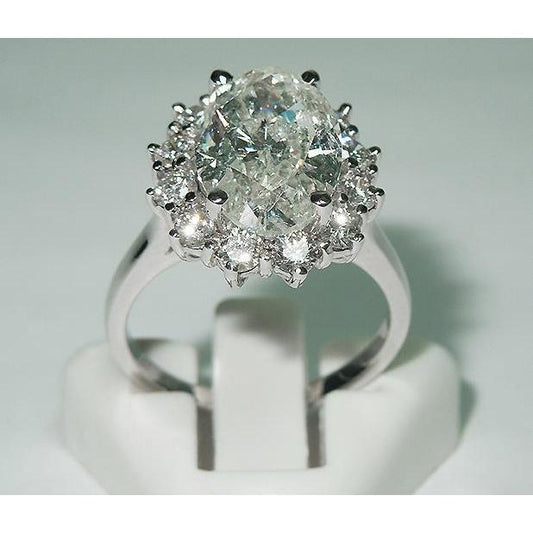 Big Oval Flower Style Genuine Diamond Halo Ring 4.75 Carats Women White Gold 14K Jewelry