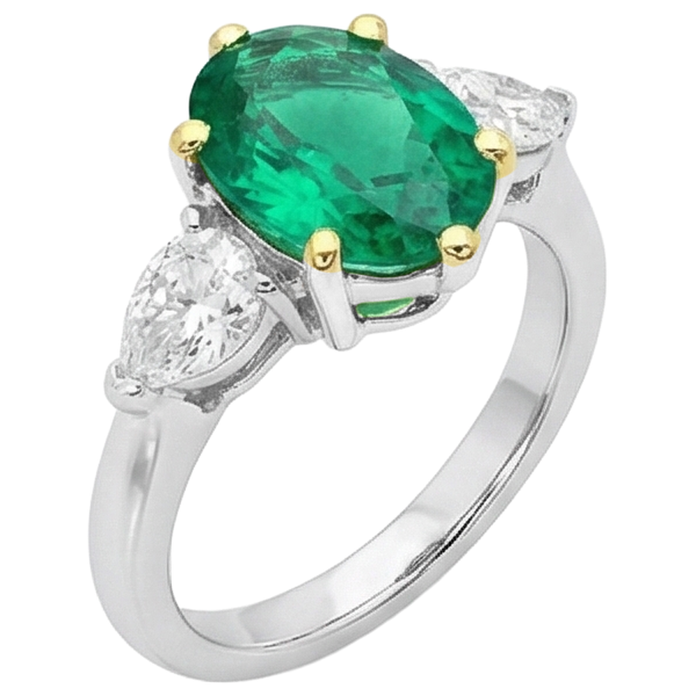 Gemstone Ring 14K Two Tone Gold with Colombian Emerald – angle view