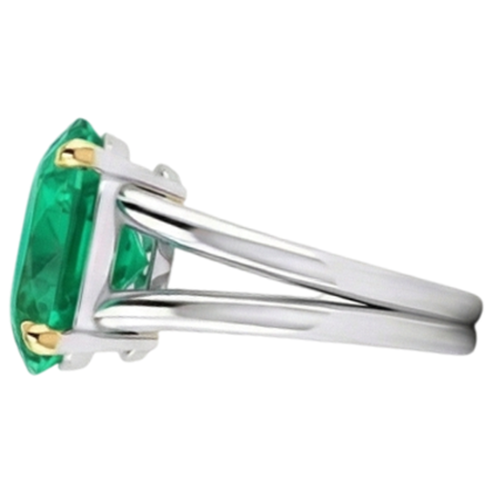 Oval Fine Emerald ring in 14K Two Tone Gold – angle view