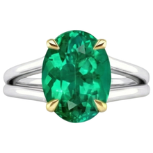 Fine Emerald Oval Precious Stone Ring in 14K Two Tone Gold – side view