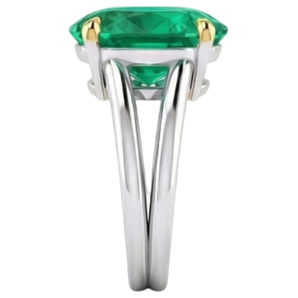 Fine Emerald Precious Stone Ring 4-ct 14K Two Tone Gold – profile view