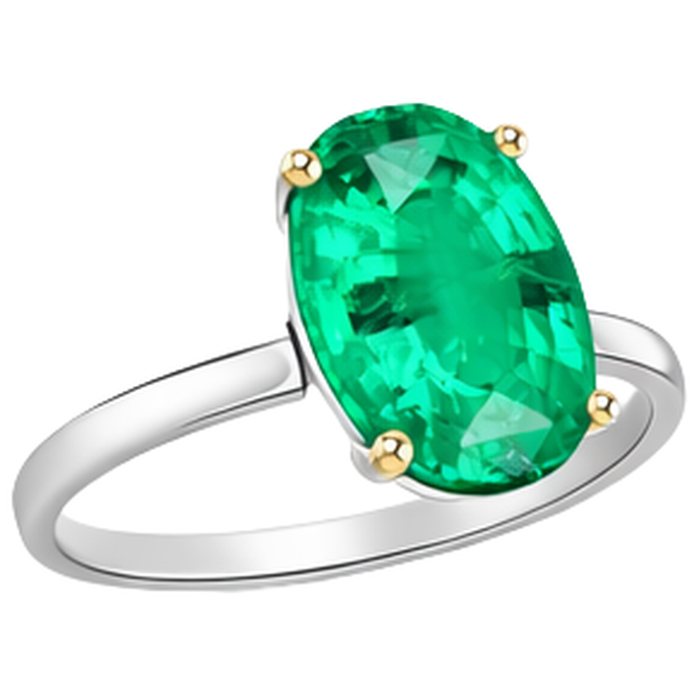 Natural Emerald Precious Stone Ring 4 ct Two-Tone 14K Gold – front view