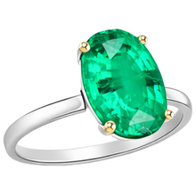 Natural Emerald Precious Stone Ring 4 ct Two-Tone 14K Gold – front view