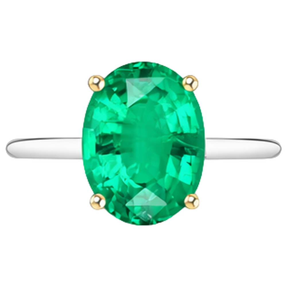 Natural Emerald Precious Stone Ring 4 ct Two-Tone 14K Gold – profile view