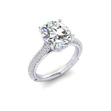 Big Oval Hidden Halo Real Diamond Solitaire Ring With Accents