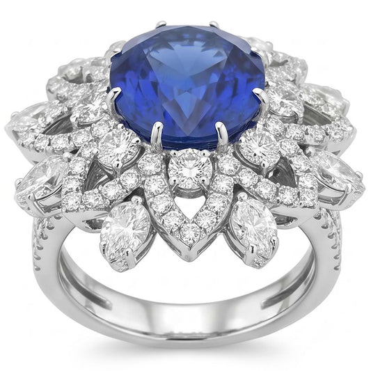 Big Oval Sapphire IGI CERTIFIED Diamond Ring
